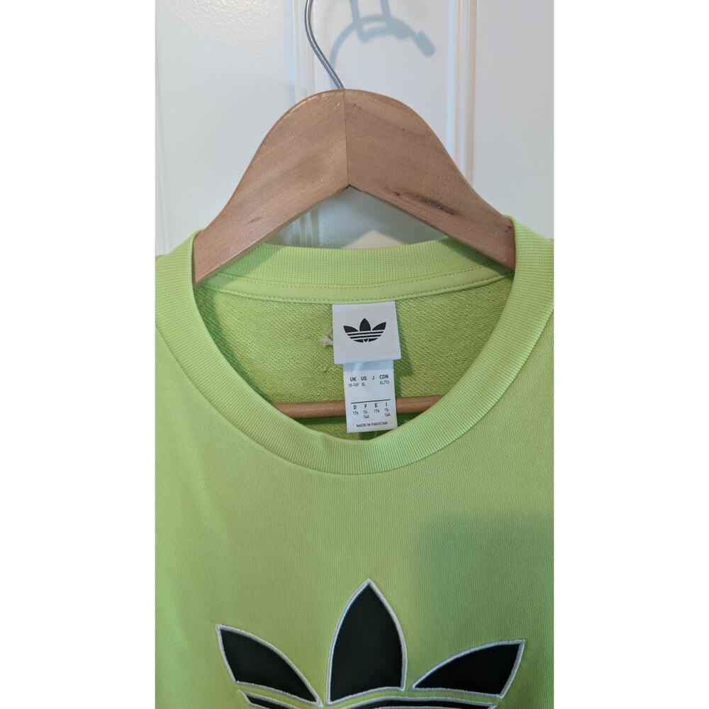 Adidas Fleece Logo Sweatshirt Womens XL Neon Green Athleisure Gym Streetwear NWT - Picture 3 of 7